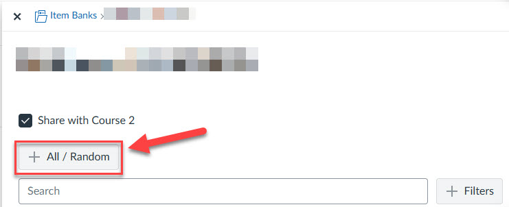 Item Bank selection window with All/Random button highlighted 