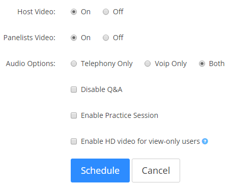 a screenshot of the Webinar options window