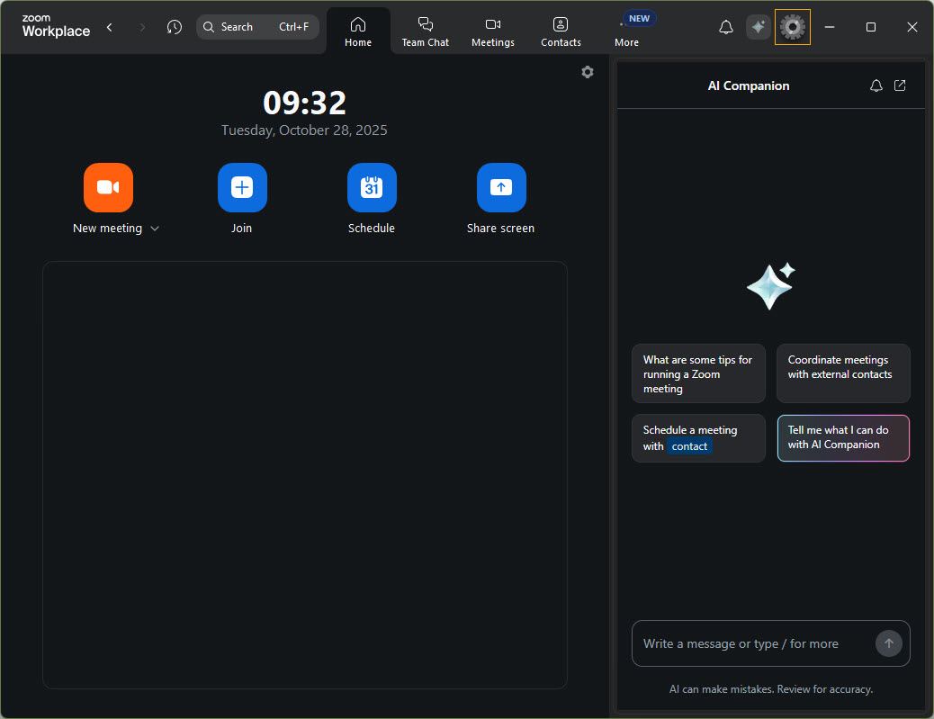 a screenshot of the Zoom home screen