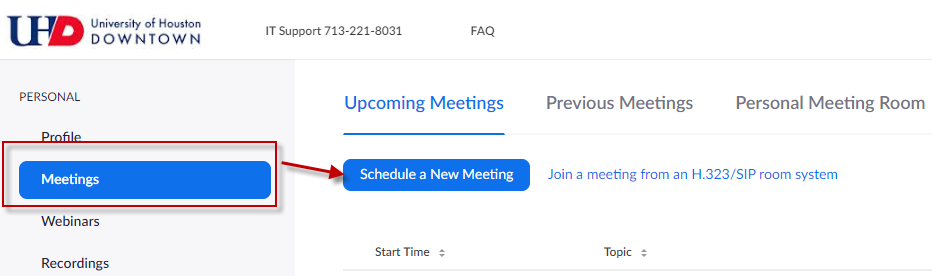 Schedule a new meeting on the Meetings Tab screenshot