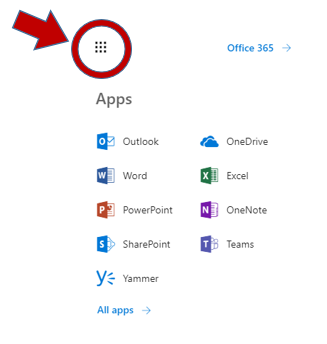 O365 app launcher screenshot