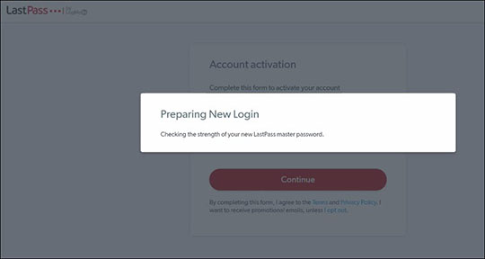 LastPass preparing login screen