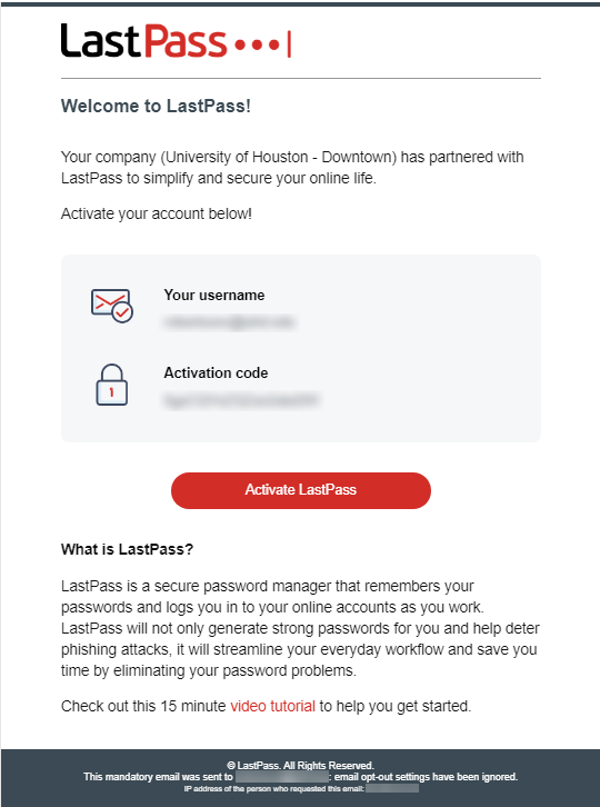 LastPass activation page