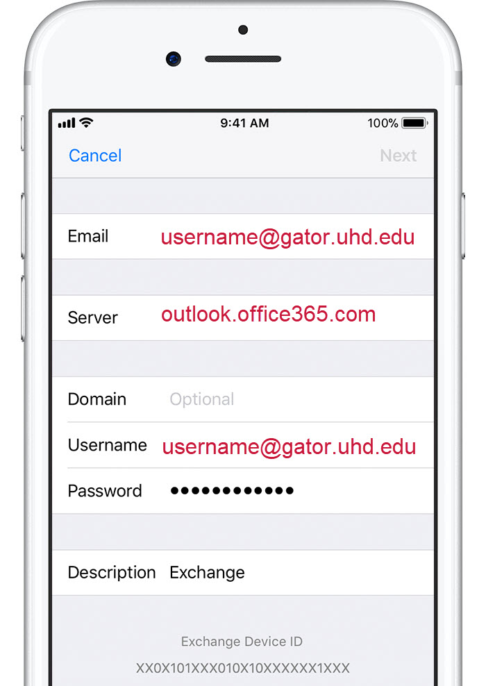 iphone email setup screenshot