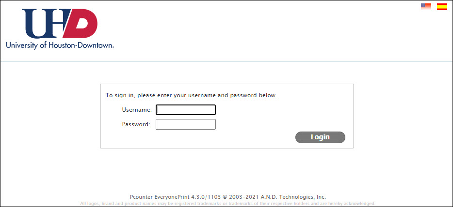 login screen
