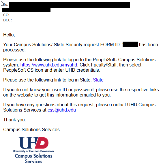 Security Request Completed Notification email screen capture