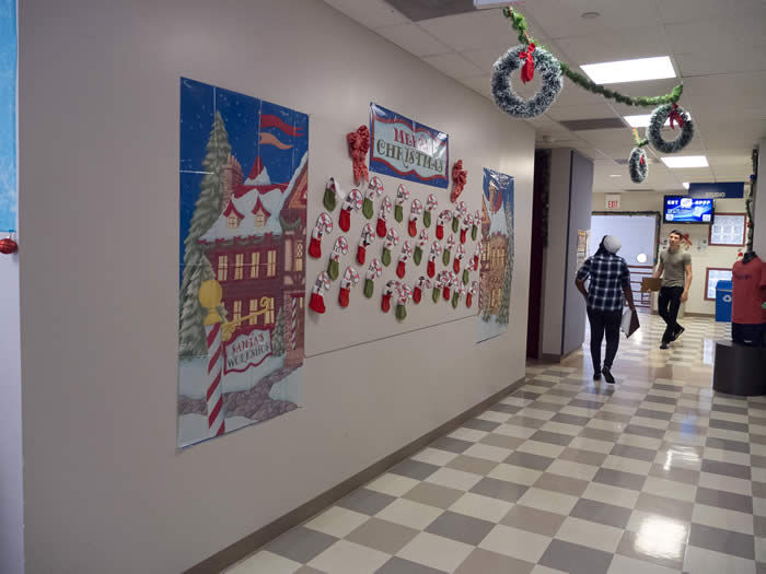 Christmas stockings in hallway