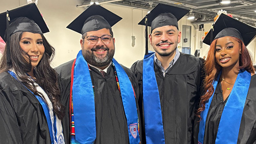 university of houston-downtown graduates wear graduation regalia and wave at the university's 78th commencement ceremonies in spring 2025