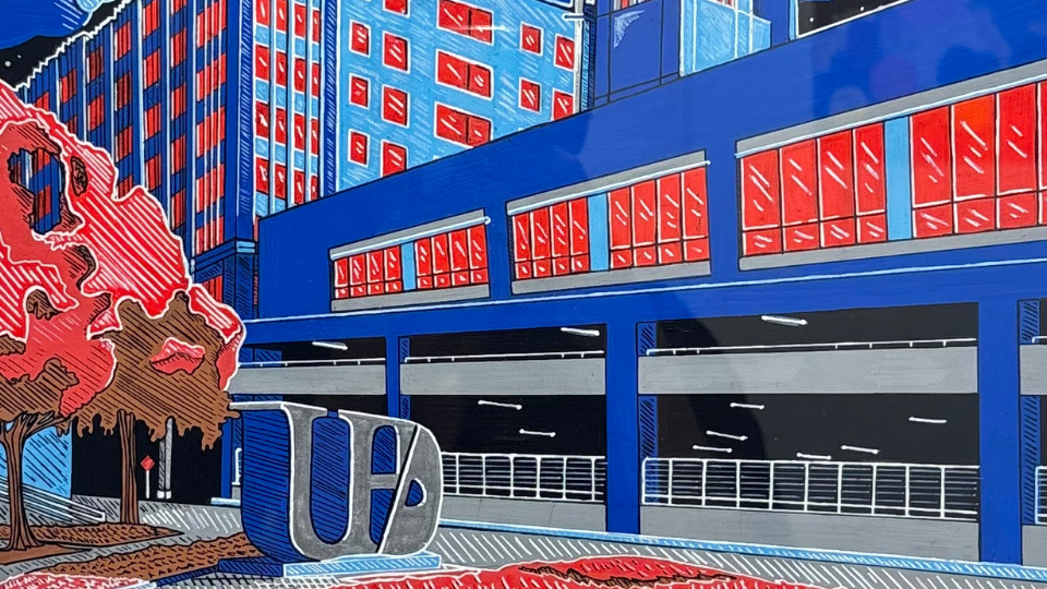 Artistic look the UHD Girard St. Parking lot and student pickup area