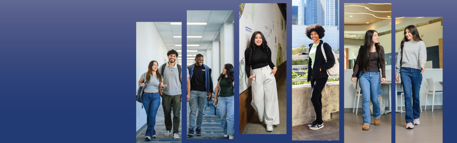 vertical block images of students or groups of students