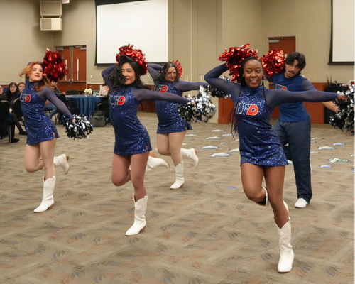 the university of houston-downtown's dance team gatorettes perform at the qep pep rally