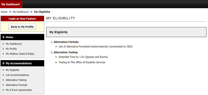 Screenshot of My Eligibility page
