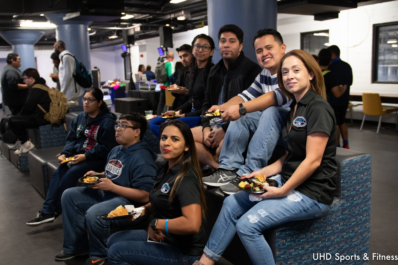 Group of students in the Student Lounge on the 2nd floor.