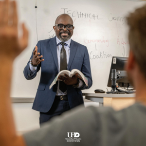 cover of bayou scholars the university of houston downtown magazine of faculty excellence. Text reads spring 2026, volume 1, issue 1