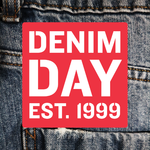 Denim jeans. Text reads Denim Day established 1999.