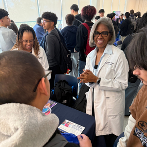 Toi Durham speaks with high school students with the nursing program at the university of houston-downtown