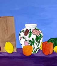 painting of still life of fruit and a pitcher on a table