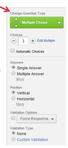 a screenshot of the change question type button
