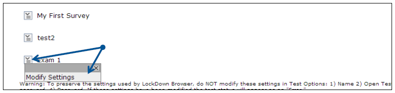 Options for the final exam with the option to modify settings.