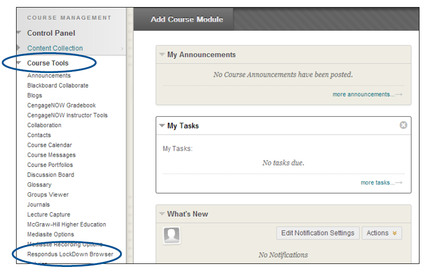 Access Respondus Lockdown Browser in the course tools menu.
