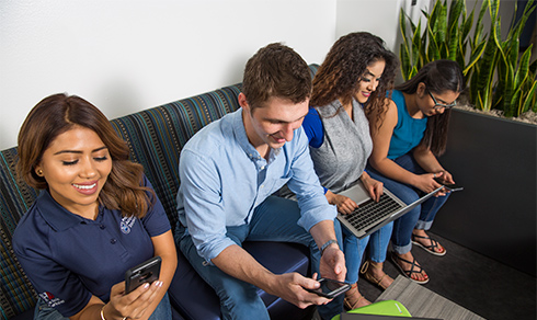 students on their phones